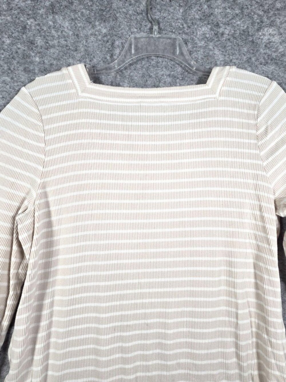 Chico's Women's Striped Ribbed Top Long Sleeve Pullover Stripes tan Size XL - Picture 7 of 9